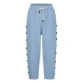 thumbnail image 4 of Women's Solid Color Cotton-Linen Elastic High-Waist Capri Pants | Beach Casual Summer Trousers, 4 of 8