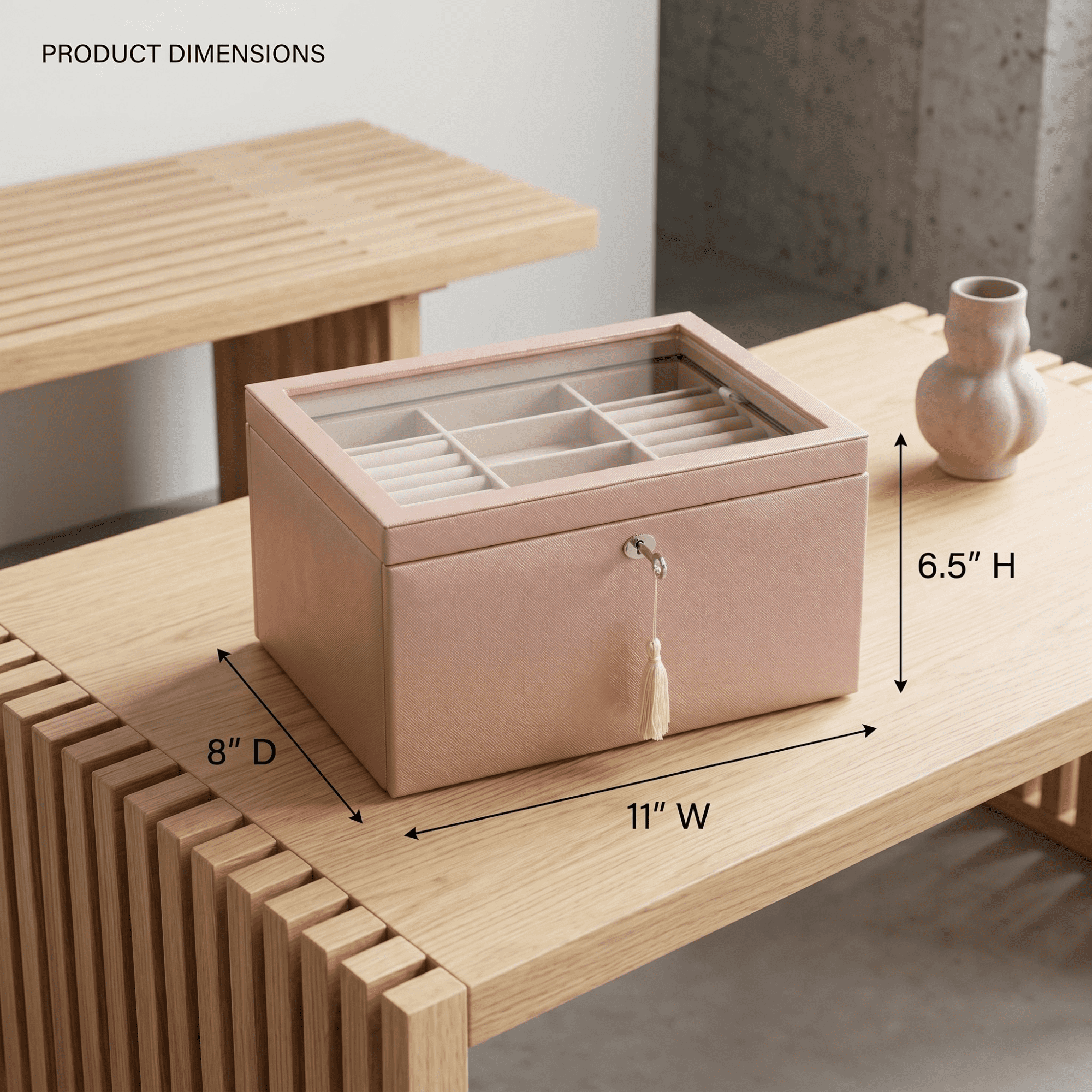 Hives and Honey Blush Table Top Wood Jewelry Storage Chest for Women