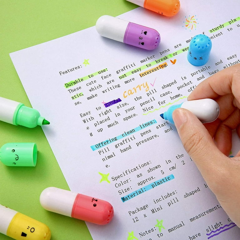 12 pieces Kawaii School Supplies Assorted Colors Cute Mini Highlighters  Kawaii Design Gift Highlighter Marker Pen