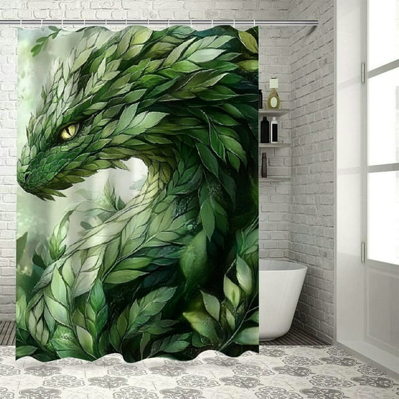 Patifu Green Dragon Leaves Bathroom Shower Curtain Set with Hooks 36"x72