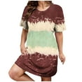 thumbnail image 2 of Sakmal Plus Size Women Dresses Midi T Shirt Brown Dress Tie Dye Short Sleeve Dresses for Women, 2 of 5