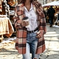 thumbnail image 2 of Ecqkame Womens Plaid Coats Woolen Button Front Chest Pocket Lapel Jackets Casual Long Sleeve Daily Street Outerwear Orange S, 2 of 8