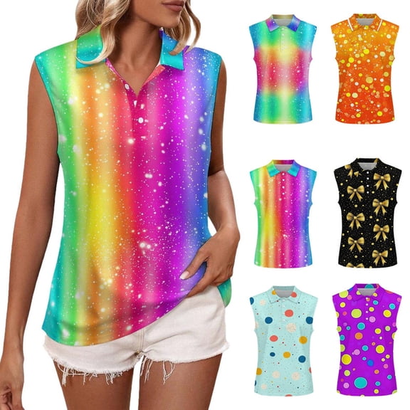 Womens T Shirt Sleeves Crew Neck Rainbow Multicolor Pattern Casual Short Shirt for Summer Daily Wear