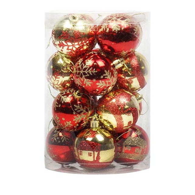 16 adornos navideños de plástico de 6 cm para colgar en interiores, para fiestas de Año Nuevo y Navidad.