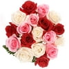 Romantic Mix Long Stemmed Roses - 1 Dozen with Vase