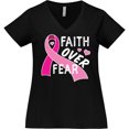 thumbnail image 3 of Inktastic Breast Cancer Awareness Faith Over Fear Women's Plus Size V-Neck T-Shirt, 3 of 5