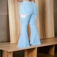thumbnail image 5 of Women's Plus Size Distressed Flare Denim Pants, 5 of 6