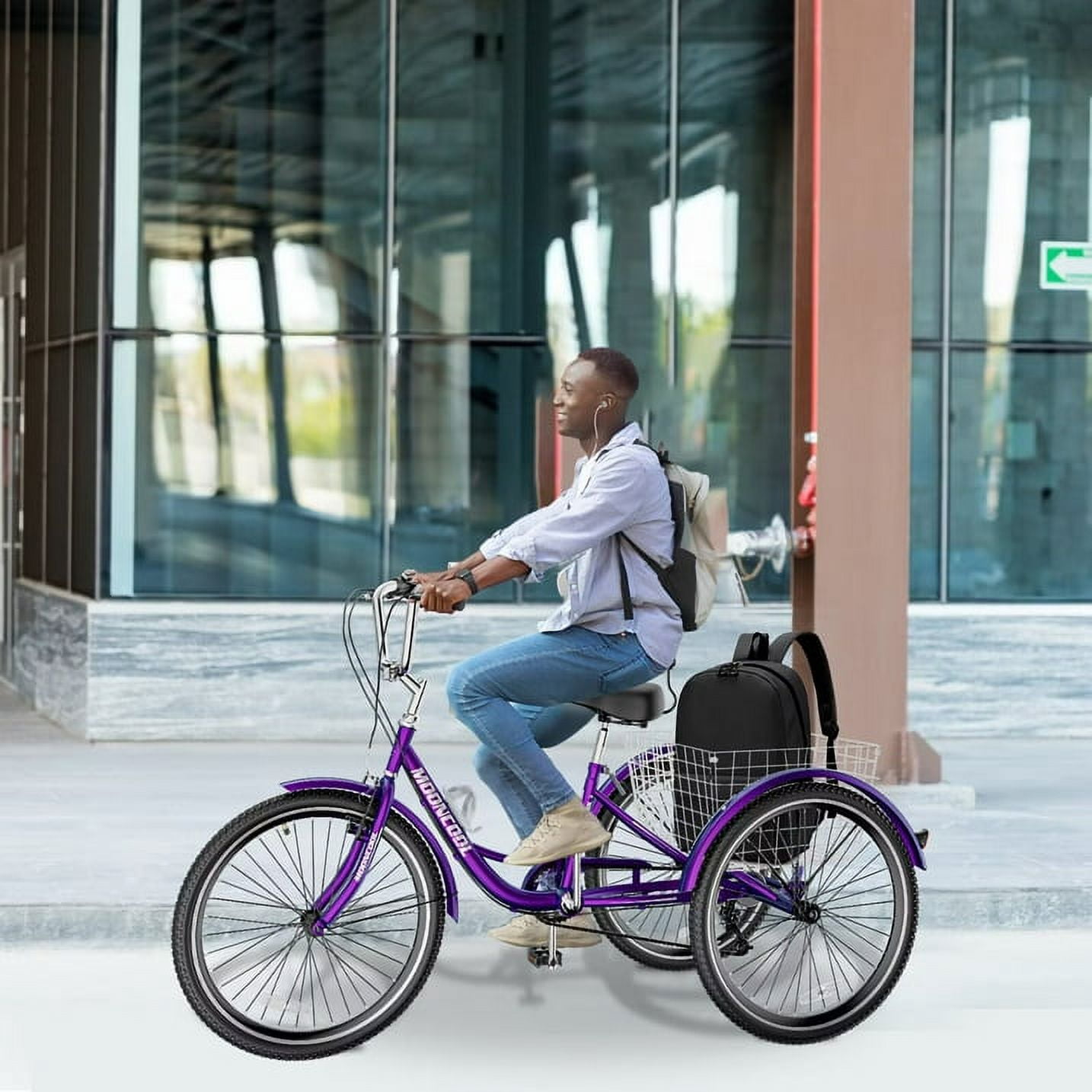 Lilypelle Adult Tricycle 7 Speed Adult Trikes 20 inch,3 Wheel Bikes with Backrest,Low Step-Through Aluminum Frame,Cargo Basket,Rose Purple