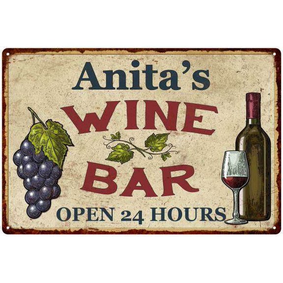 Anita's Rustic Wine Bar Sign Wall Decor Kitchen Gift 8 x 12 High Gloss Metal 208120056302
