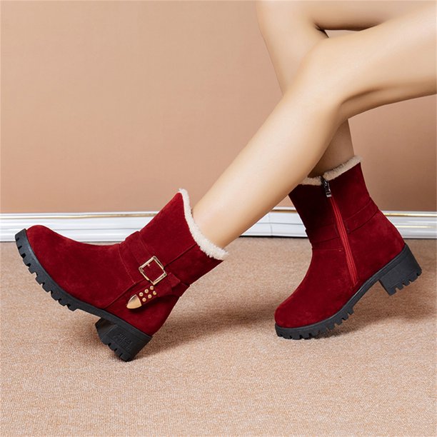 Botas para la nieve de felpa con tacón alto y punta redonda adornadas con hebilla de cinturón de gamuza Wmkox8yii ghj2012