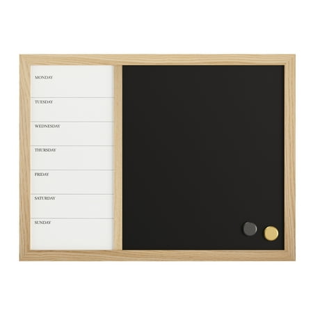 Martha Stewart - Everette Dry Erase Magnetic Weekly Calendar/Chalk Board-24x18 - Light Natural Woodgrain