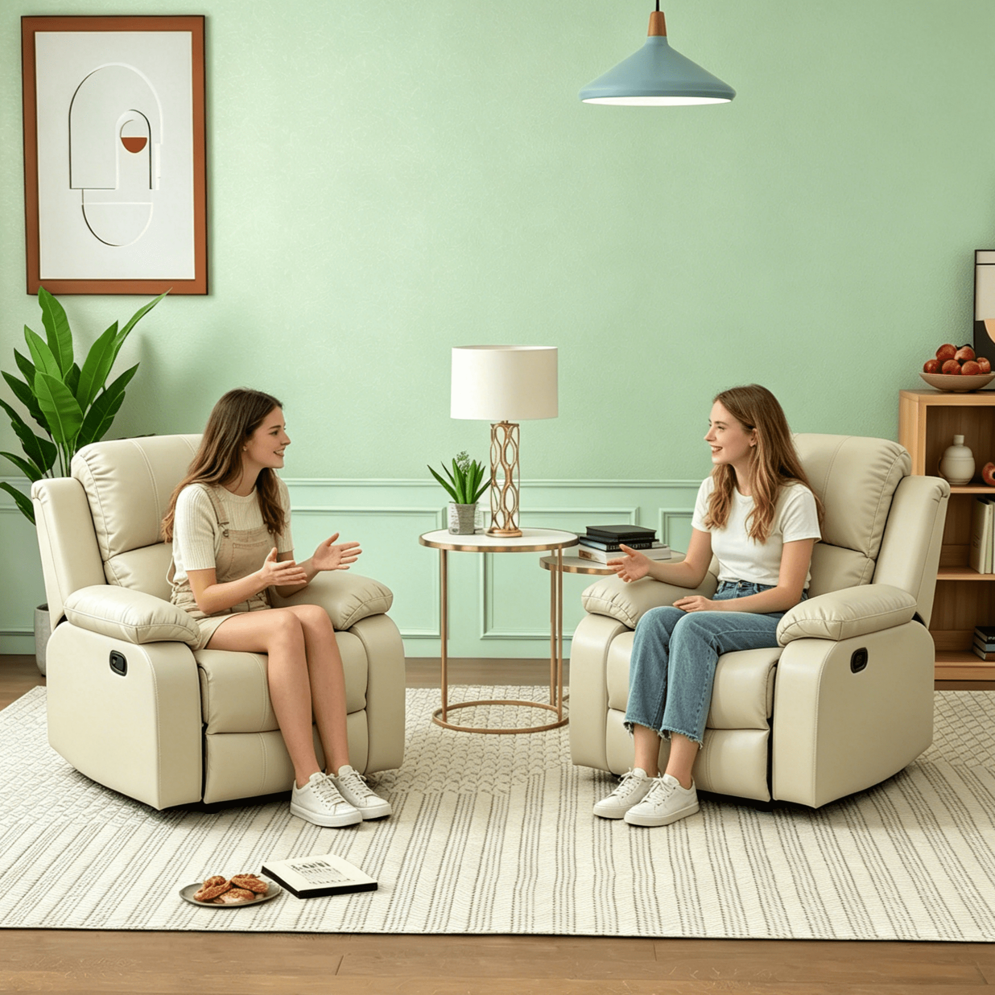 Gewnee PU Manual Recliner Chair Set of 2,Single Sofa Recliners,Adjustable Backrest,Comfort Lazy Chair for Living Room,Bedroom.Beige