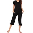 thumbnail image 4 of Conjunto de ropa de dormir para mujer Pantalones superiores con cuello en V sexy Pijamas modal Ropa de dormir, Negro, S, 4 of 7