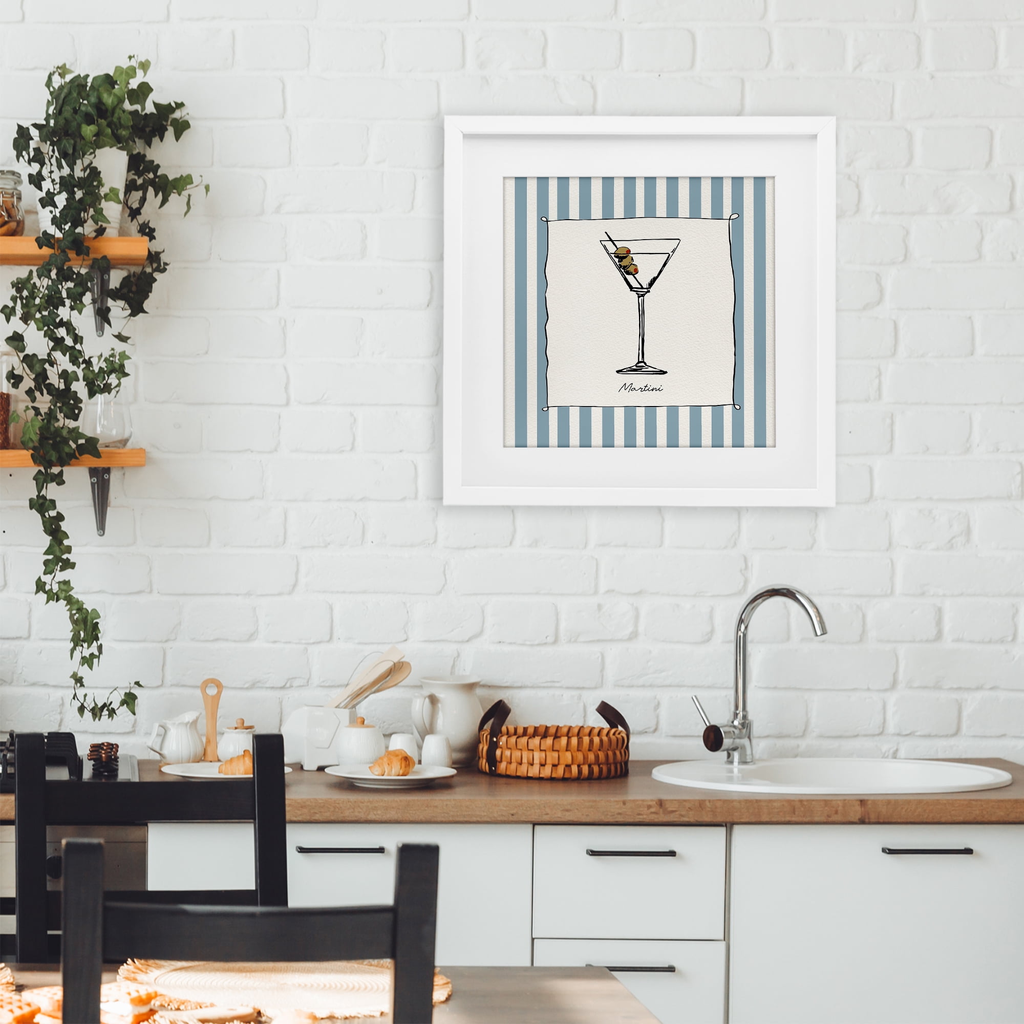 Stupell Industries Martini Summer Stripes White Framed Print Under Glass, design by Susan Jill