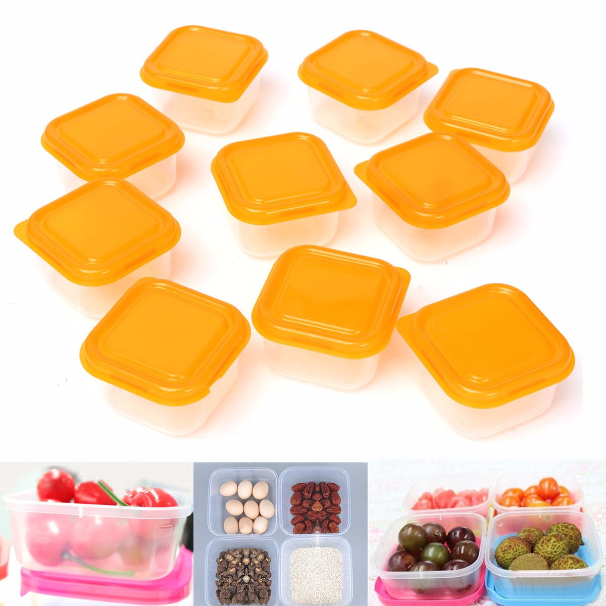 10pcs Reusable Plastic Food Sweet Storage Containers Organizer Box Set With Lids
