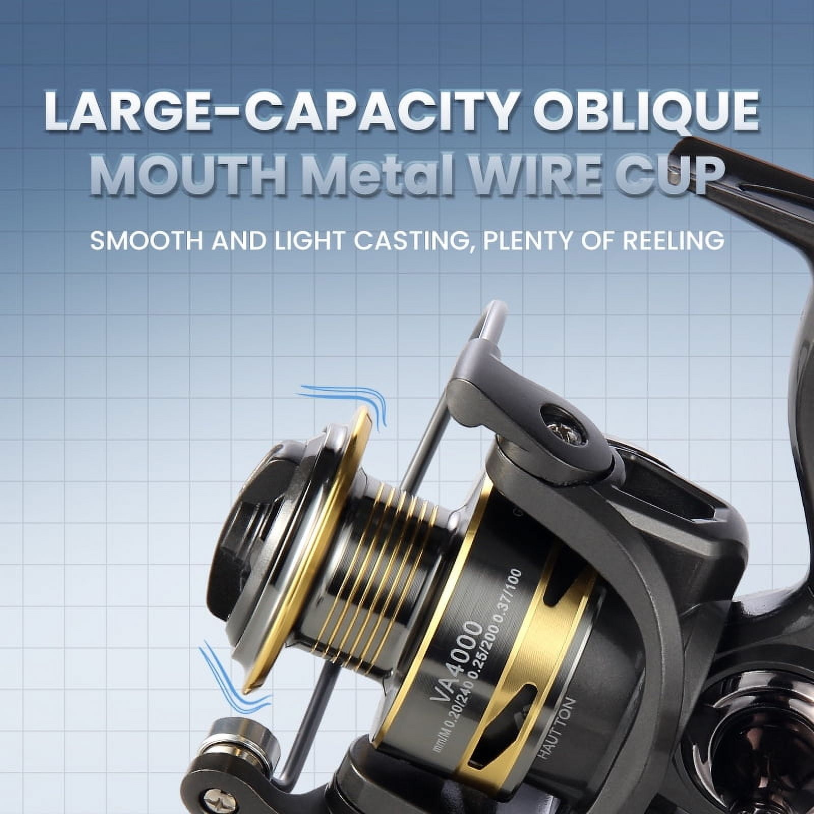 HAUT TON VA 1000-7000, Metal Spinning Fishing Reel, 5.2:1 GearRatio, 11-22Lbs, Metal American CNC Rocker Arm, For Long Distance