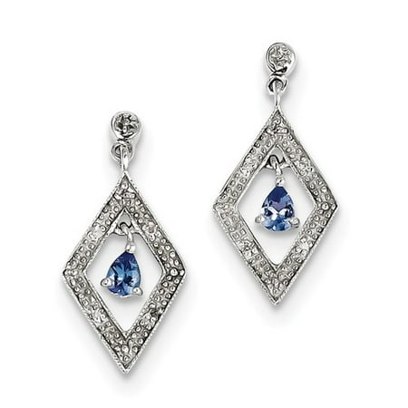 Sterling Silver 2.37ct Rhodium Plated Diamond & Tanzanite Post Earrings (0.8IN x 0.3IN )