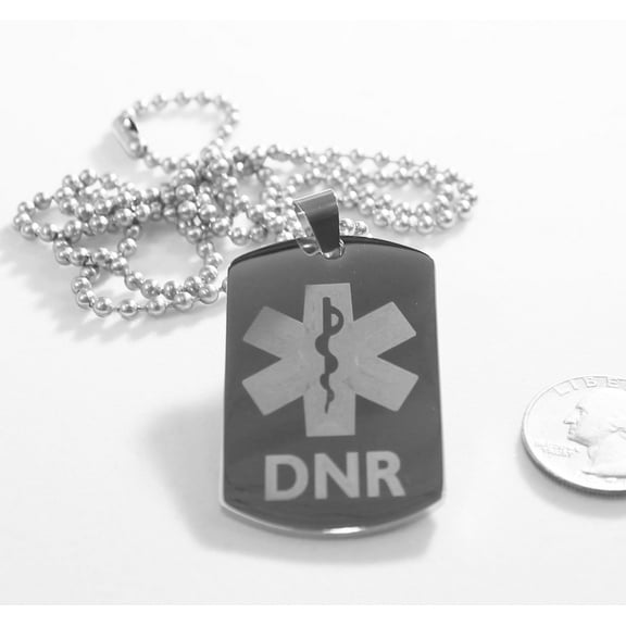 MEDICAL ALERT  DNR THICK SILVER  STAINLESS STEEL  DOG TAG NECKLACE FREE  ENGRAVING