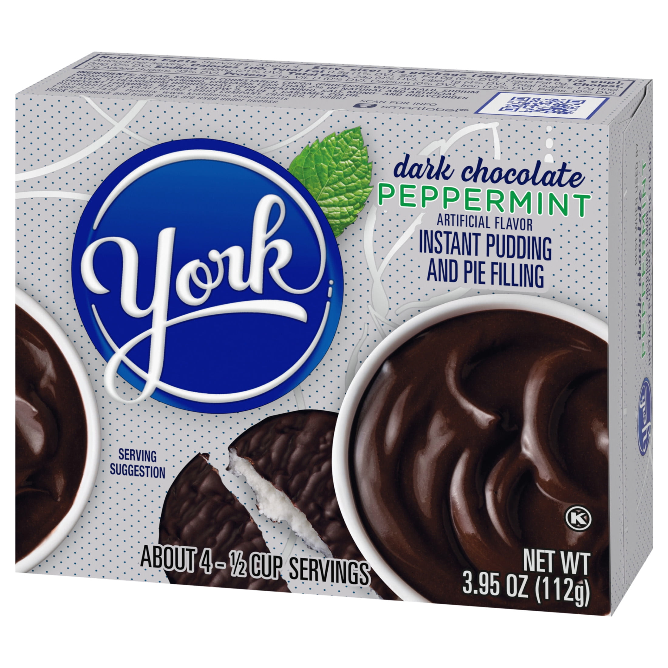 York Dark Chocolate Peppermint Instant Pudding & Pie Filling Mix, 3.95 oz Box
