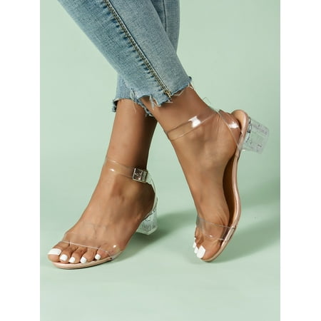 

Clear Ankle Strap Chunky Heeled Sandals Women‘s Footwear