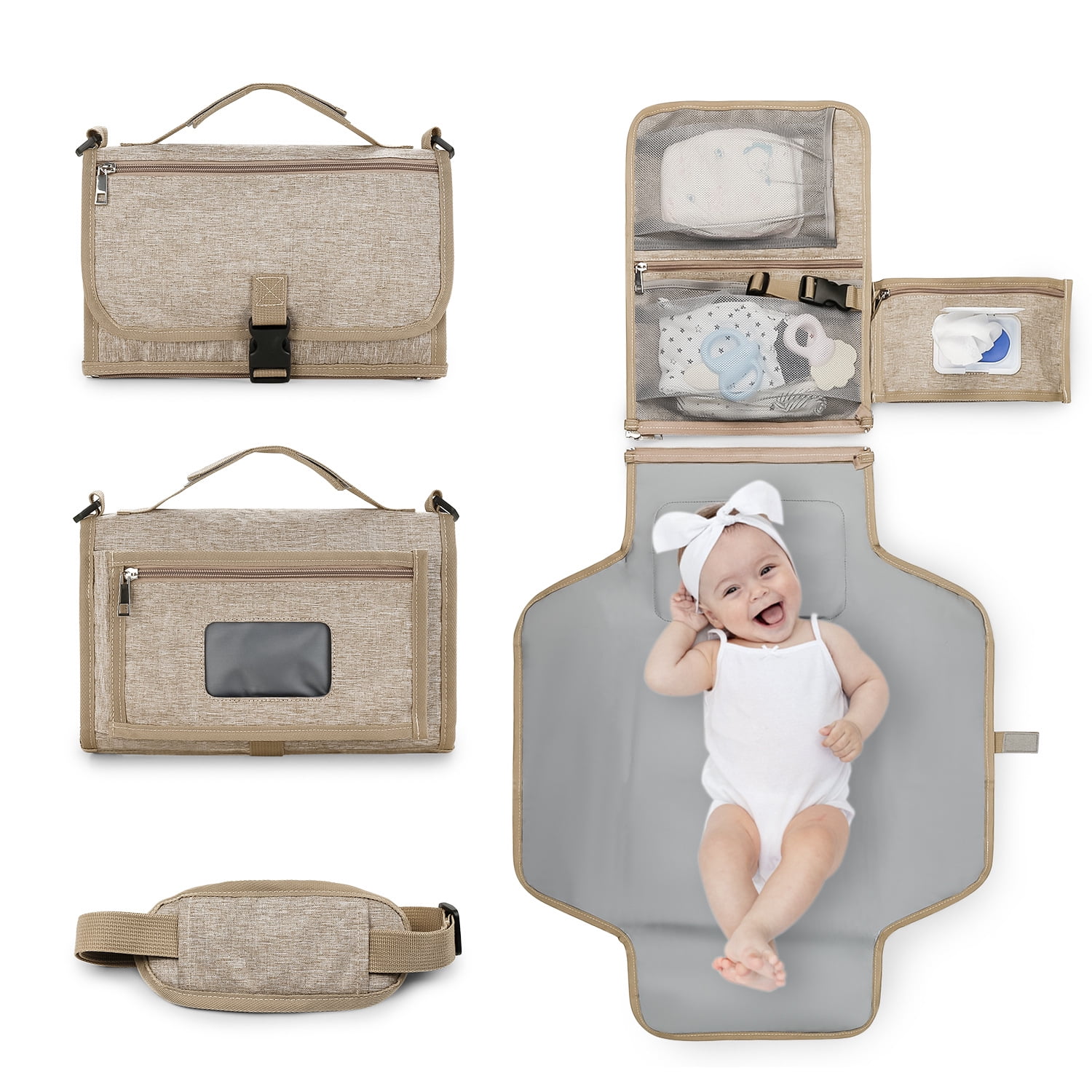 SPEKSEE Portable Diaper Changing Pad - Outdoor Travel Foldable Waterproof Diaper Bag with Shoulder Strap and Wet Wipes Pocket