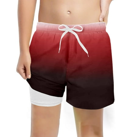 Swim Trunks For Boys High Waisted Fashion Gradient Color Casual Stretch Pink Swimsuit Quick Dry Beach Boardshorts Swimwear 7T