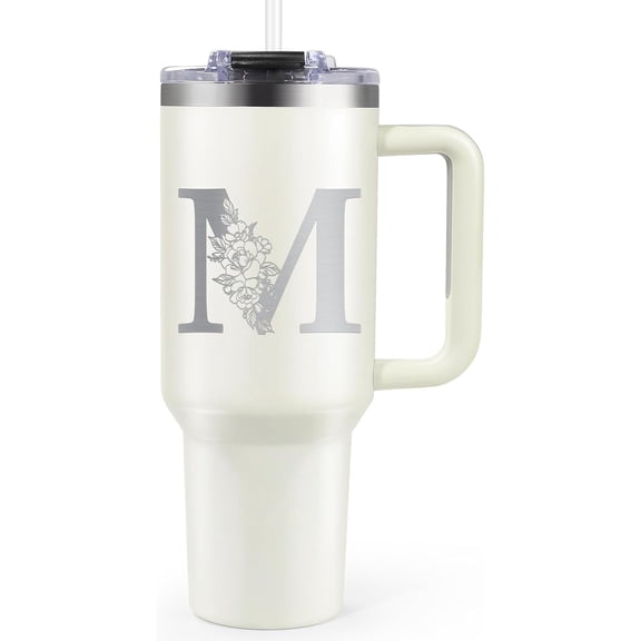 Birthday Gifts for Women, Gifts for Women, Monogrammed Gifts for Women, 40oz Initial Stainless Steel Tumbler with Straw and Lid - Personalized Christmas, Birthday Gifts for Best Friend Her Mom, E
