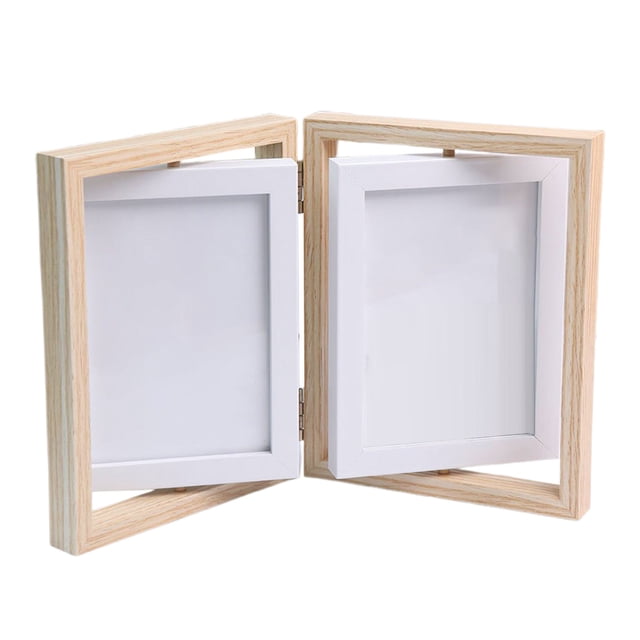 JIEMUCES Double Picture Frame Vertical Rotating Bi-fold Photo Frame with Plexiglass Rustic Tabletop Decor Picture Frame for Home Office