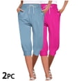 thumbnail image 2 of ATOYSOY Women's Elastic Waist Trendy Pants Pockets 2 Pack Capris Joggers Pants Legging Drawstring Sweatpants Clearance Casual Workout Lightweight Pajamas Trousers Multi-color M, 2 of 9