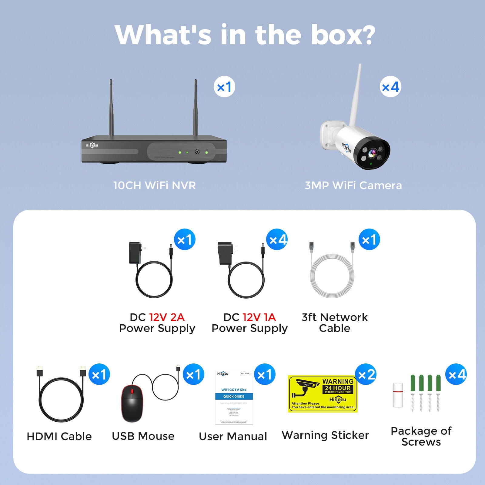 Hiseeu 3MP Security Camera System Wireless Wifi Home CCTV 16CH NVR Kit No HDD