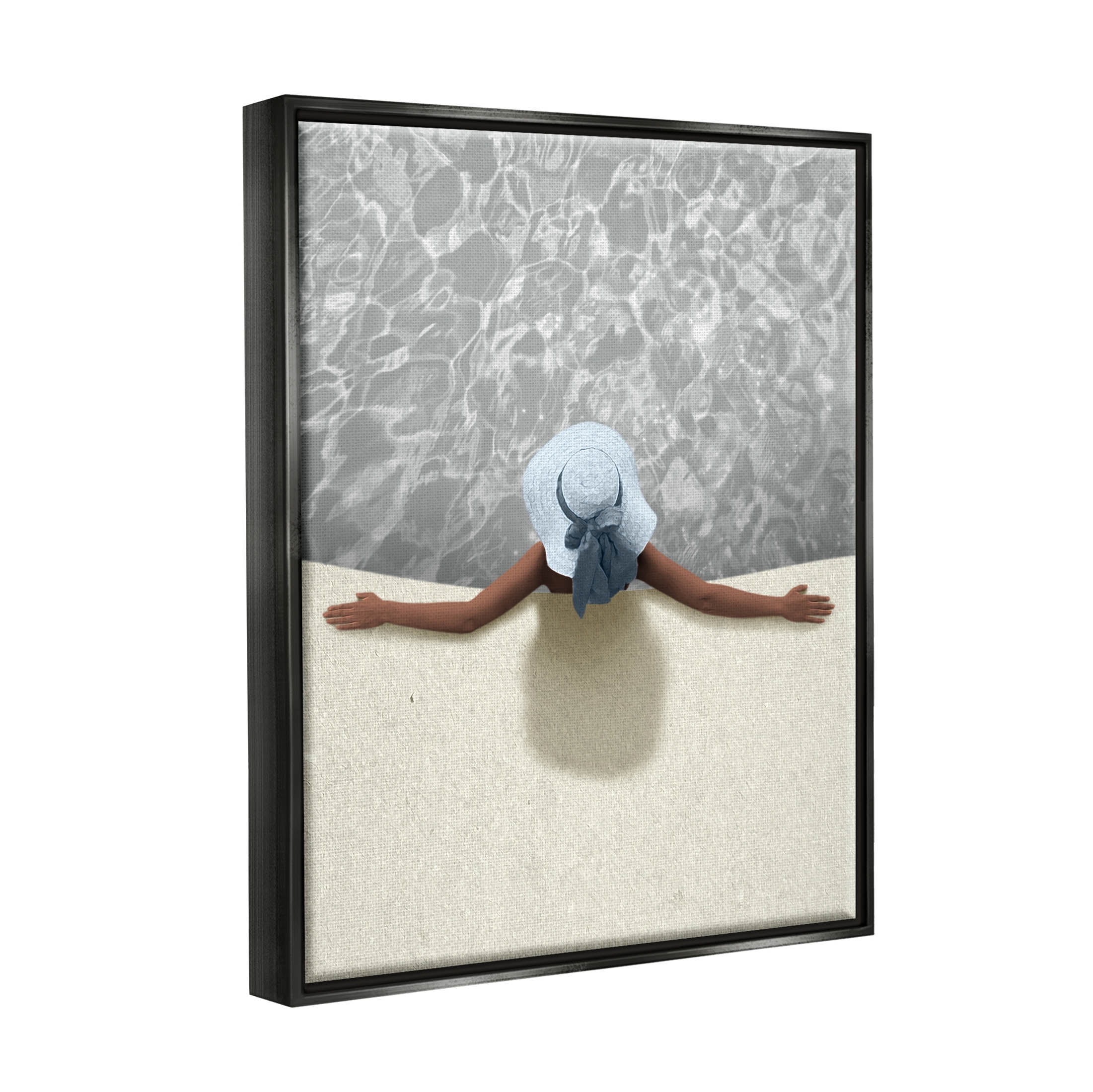 Stupell Industries Summer Aerial View Person Pool Water Graphic Art Jet Black Floating Framed Canvas Print Wall Art, Design by Marcus Prime