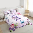 thumbnail image 3 of Homewish Flower Monogrammed R Full Size Comforter Sets for Kids, Cartoon Butterfly Bedding Comforter Set, Purple Initial Letter Reversible Bedding Sets, Lightweight Room Decor, 3 Pieces, 3 of 8