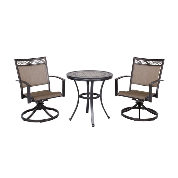 3 Piece Patio Dining Set Outdoor Furniture, Alum Sling Swivel Chair Set With 28 Inch Round Tile Top Bistrotable