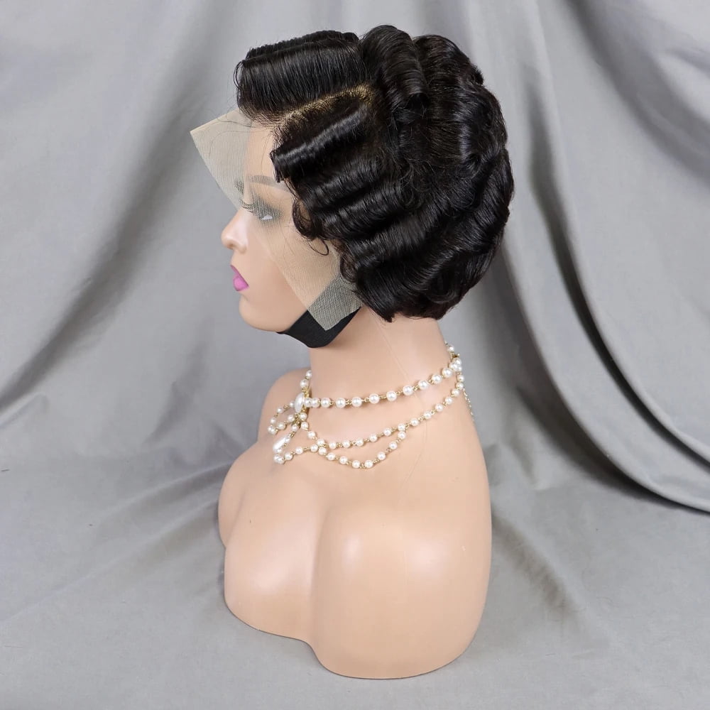 Pixie Cut Wig Short Bob Curly Human Hair Wigs Cheap 13X4 Transparent Lace Natural Black Color Water Deep Wave Lace Front Wig for Women