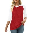thumbnail image 3 of ABATAB Tunic Tops for Women Lightweight Fall Casual 3/4 Length Sleeve Shirts Trendy Color Block Ribbed Knitted Pullover Shirts(Medium,Red), 3 of 5
