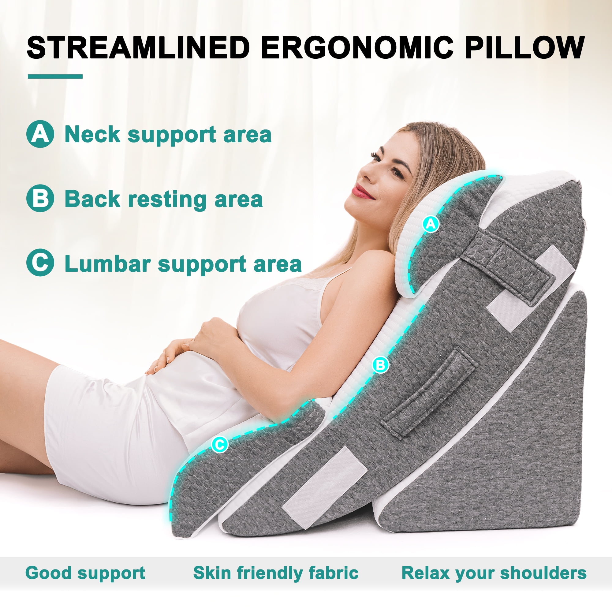 TEDresco 8-Piece Wedge Pillow Set — Multifunctional Body Support Pillow, Adjustable, with Built-in 2" Thick Memory Foam