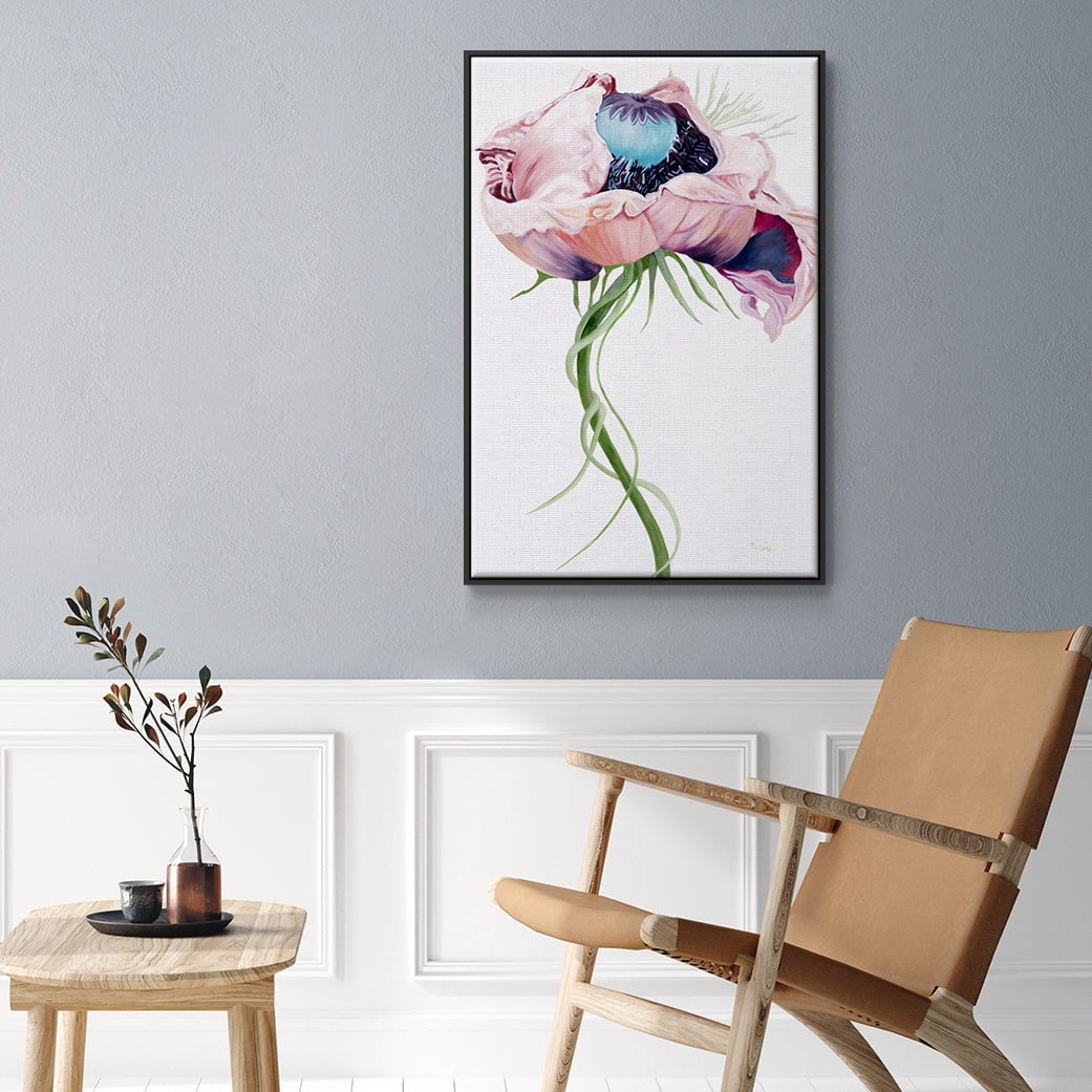 Paris Poppy II Framed Premium Gallery Wrapped Canvas - Ready to Hang - 27 x 41 - Black Floating Frame