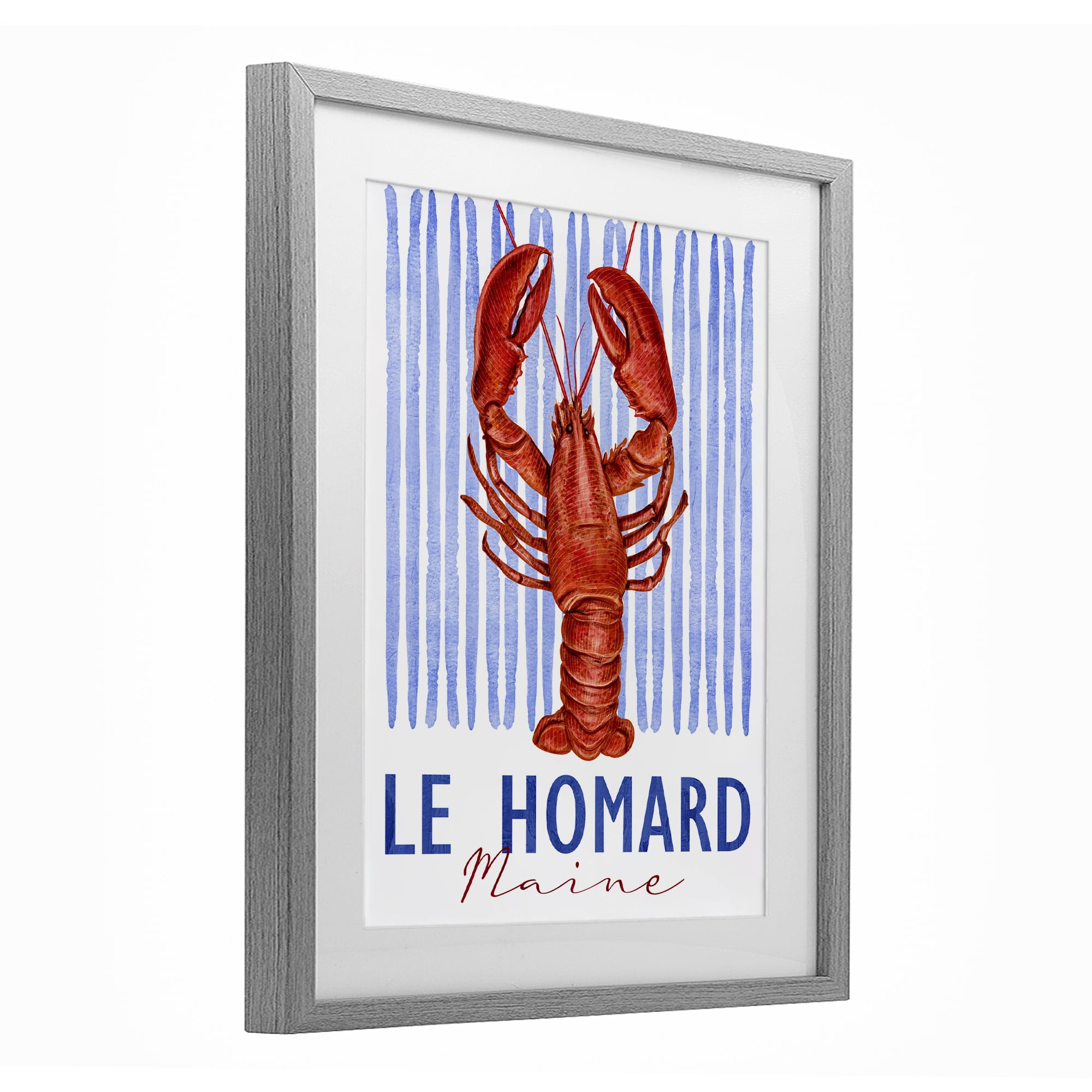 Stupell Industries Le Homard Nautical Stripes Gray Framed Print Under Glass, design by Kim Allen