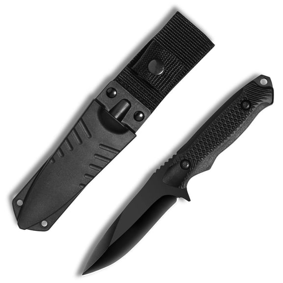 Plys Black Fixed Blade Outdoor Camping Knives, Full Tang Survival Tactical Knife with Sheath, Hunting Essentials for Men