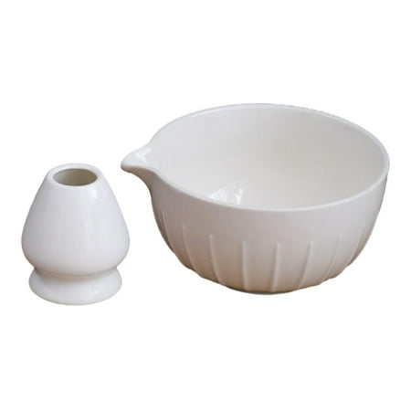 

flameer Japanese Matcha Bowl Tea Accessories with Whisk Holder Portable Gift Traditional White