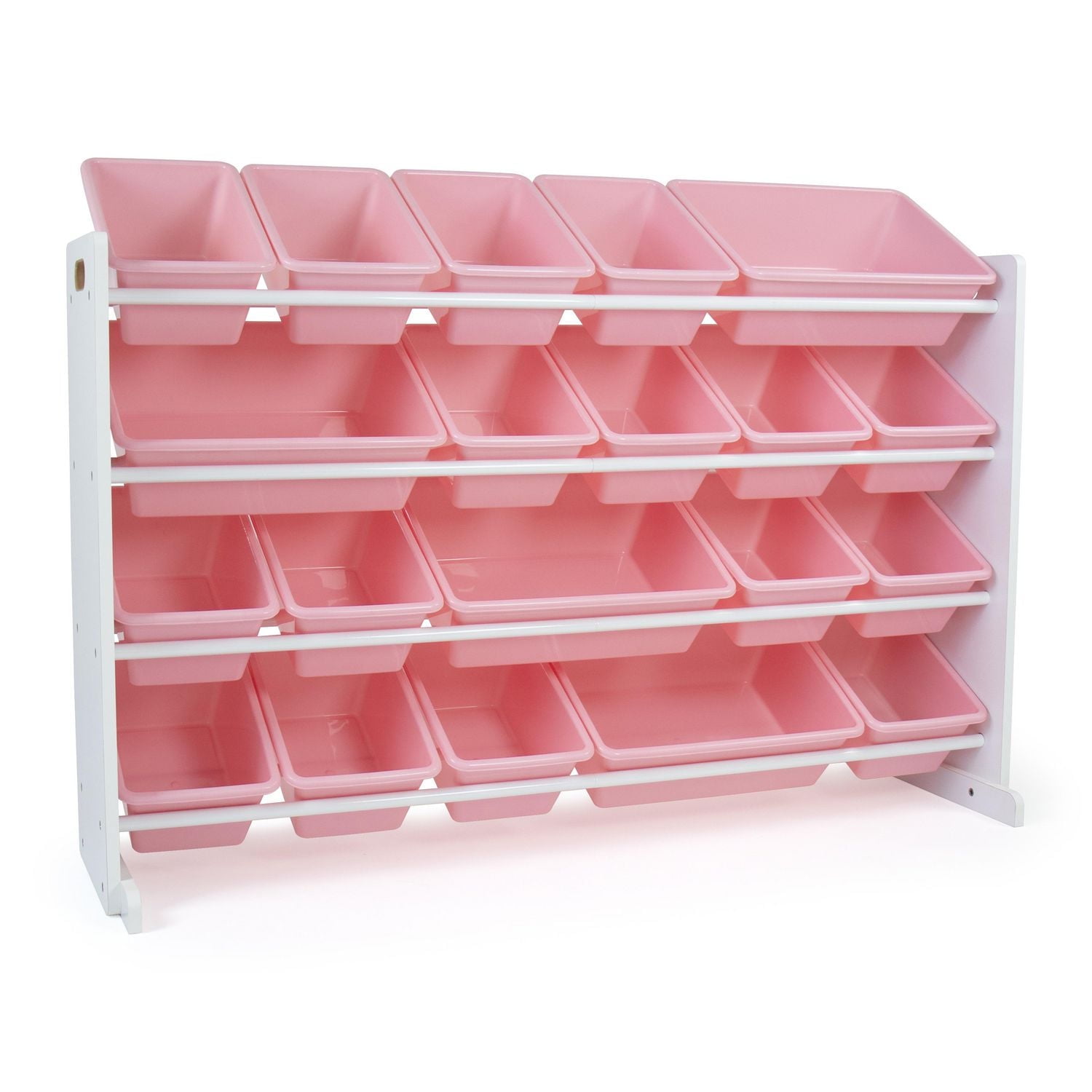 Humble Crew Carly Organisateur de rangement de jouets extra large avec 20 bacs de rangement en plastique, blanc/rose