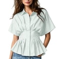 thumbnail image 2 of TGSLY Women's Peplum Striped Shirts Lightweight Thin Collared Button Down Blouses Dressy Casual Batwing Short Sleeve Pleated Waist Tops S, 2 of 6