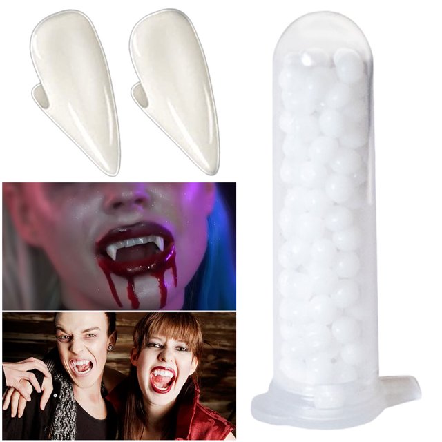 Colmillos Dientes Falsos Halloween Con Resina Pegamento para Disfraz Fiesta Bricolaje