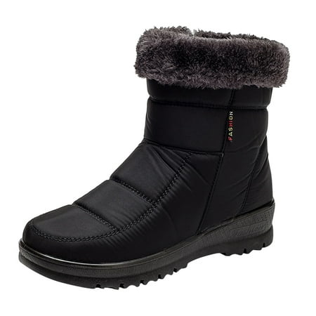 

Black Boots for Women Snow Boots Autumn And Winter Fashion Solid Plush Warm And Non Slip Comfortable Side Zipper Snow Boots for Women Oxford cloth Black