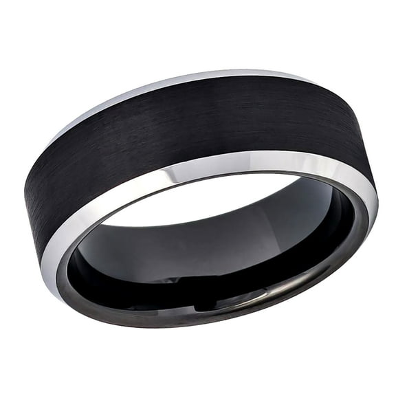 Free Engraving Personalized Custom Engraving Men's Women's Tungsten Wedding Band 8mm Black IP Plated Brushed Center High Polished Steel Color Beveled EdgeSZ: 12.5