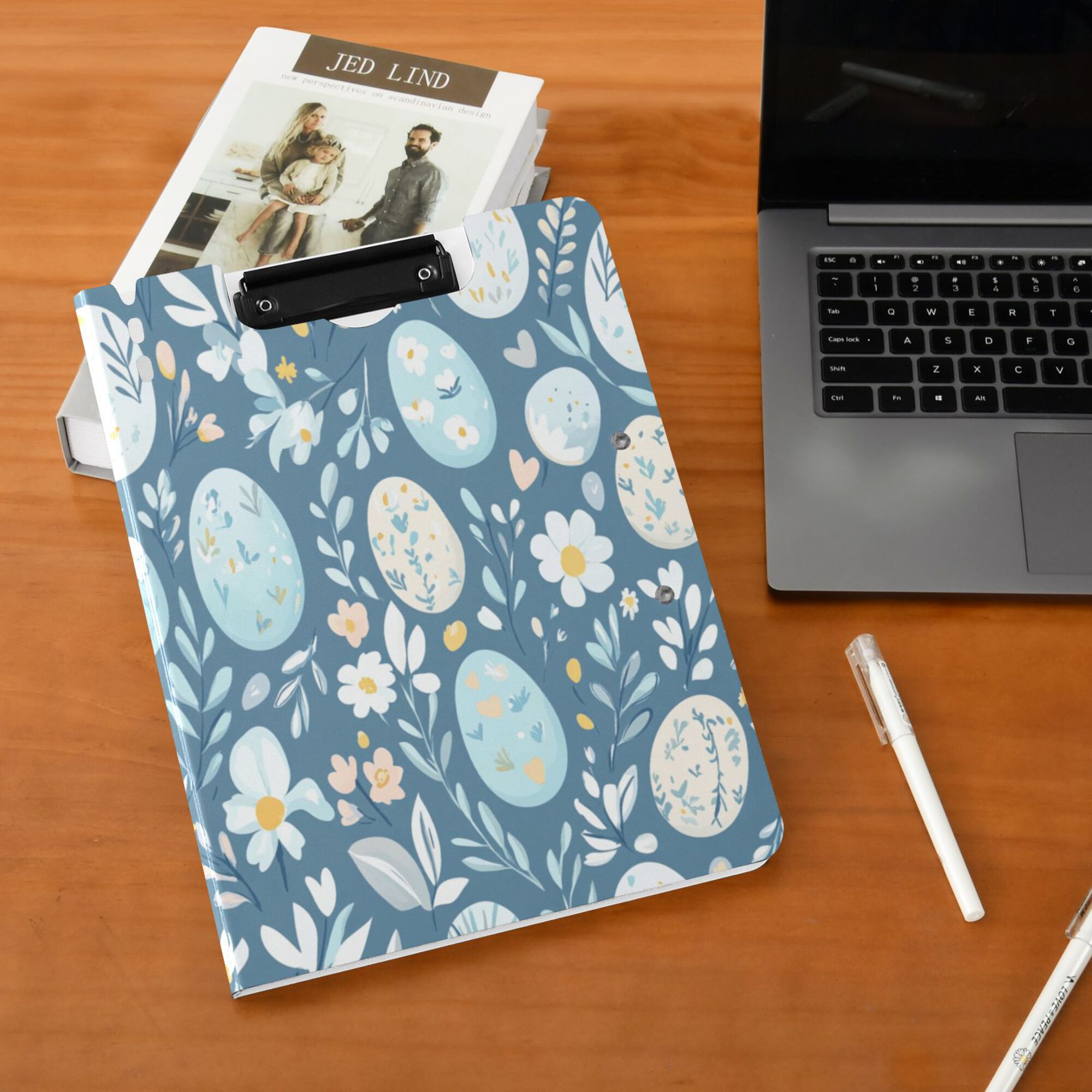 FORMRS A4 Clipboard Folder with Pen Holder Horizontal Foldable School Office Binder, Easter Eggs