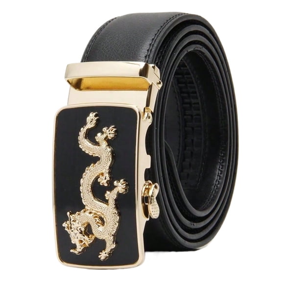 Men's Leather Belt Automatic Ratchet Buckle Slide Belt for Dress Casual Trim - No Box