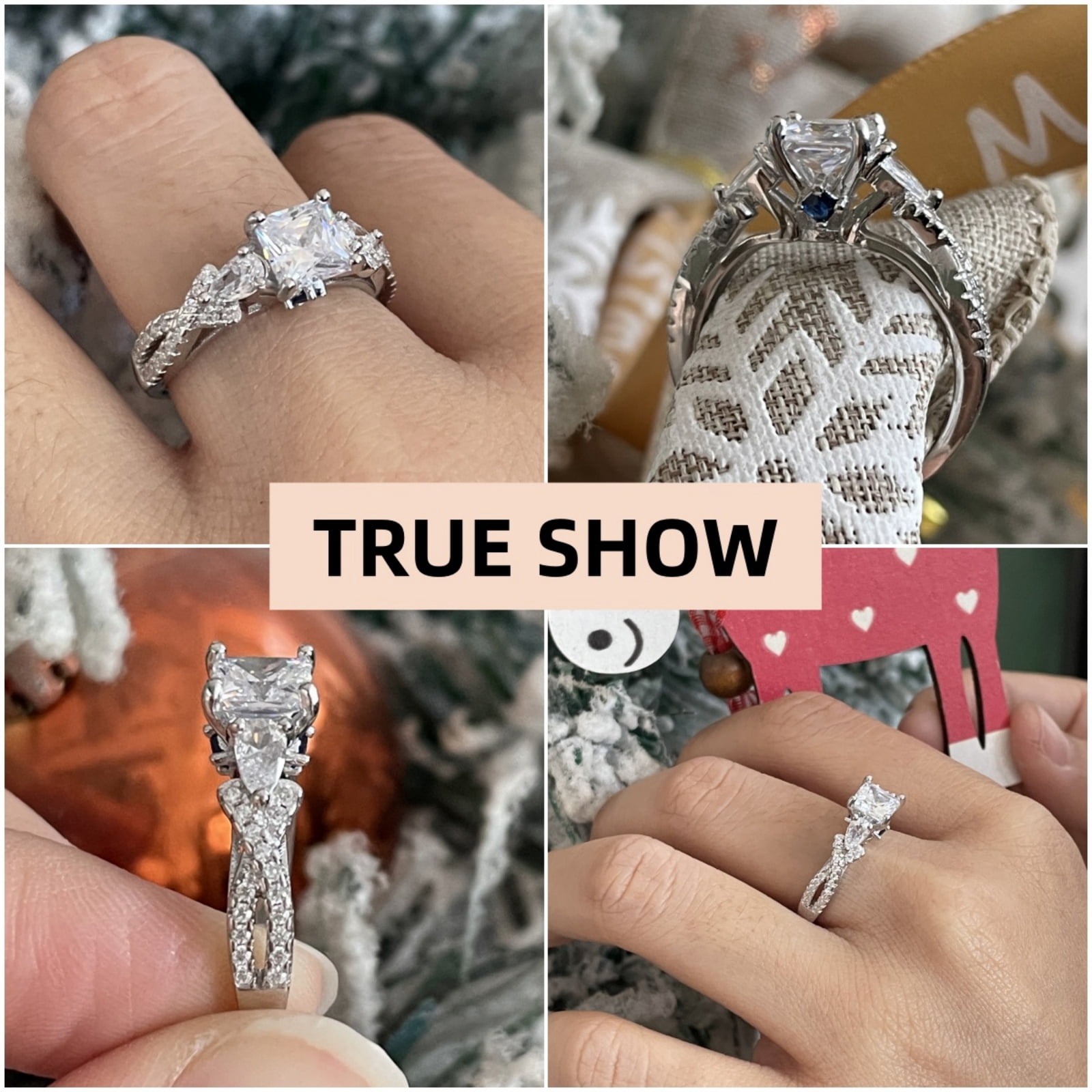 SFTING Engagement Rings for Woman 5A CZ Princess Cut Wedding Rings for Woman Silver 18K White Plated Promise Anniversary Size 9