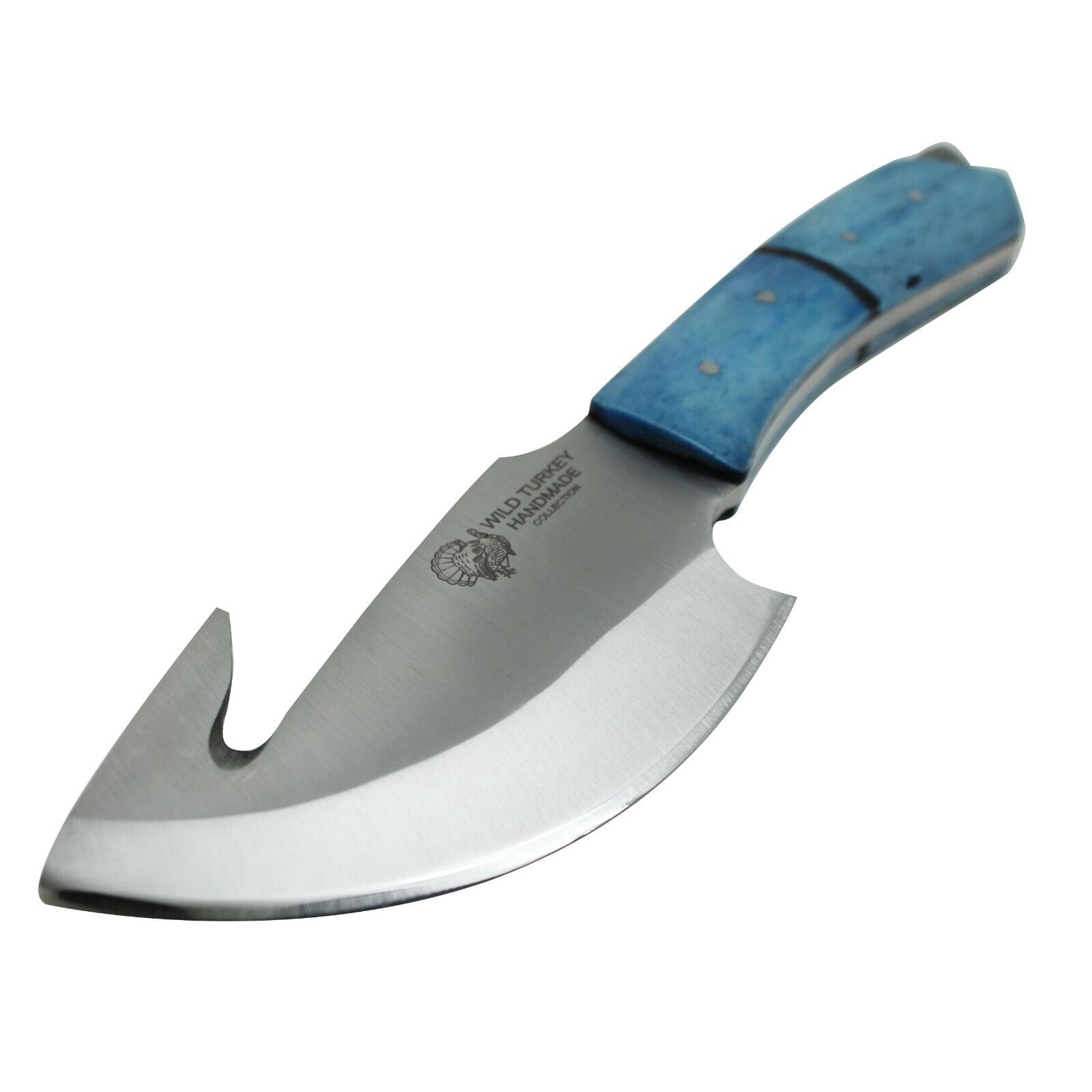 9.25" Blue Gut Hook Fishing Knife Bone Handle Hunting Fixed Blade with Sheath