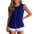 thumbnail image 4 of Mifsaly Loose Tank Tops for Women Tiered Smocked Crewneck Sleeveless Blouses Comfy Ribbed Casual Summer Ruffle Flowy Cami Shirts Blue,M, 4 of 9